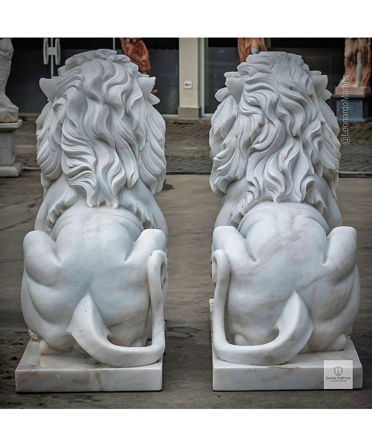 imagem do produto Par de Leão Sentado 140cm Mármore Branco EMP462 Elegância e Sofisticação