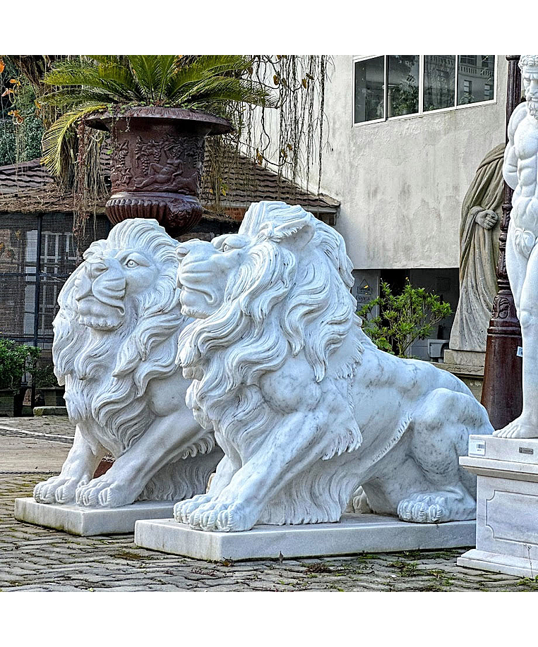 imagem do produto Par de Leão Sentado 140cm Mármore Branco EMP462 Elegância e Sofisticação
