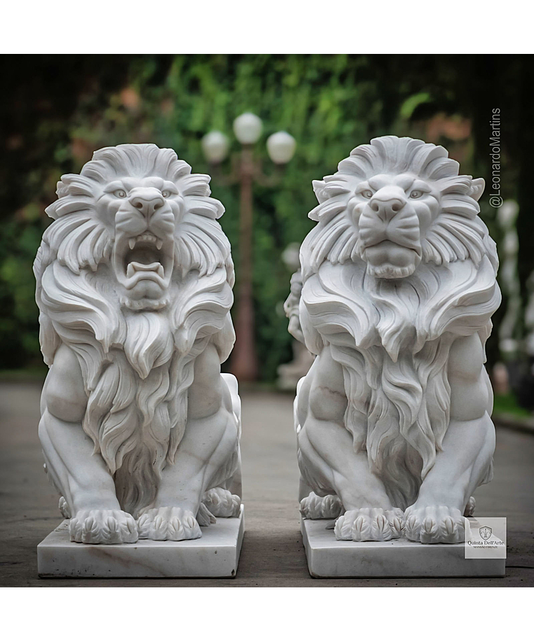 imagem do produto Par de Leão Sentado 140cm Mármore Branco EMP462 Elegância e Sofisticação