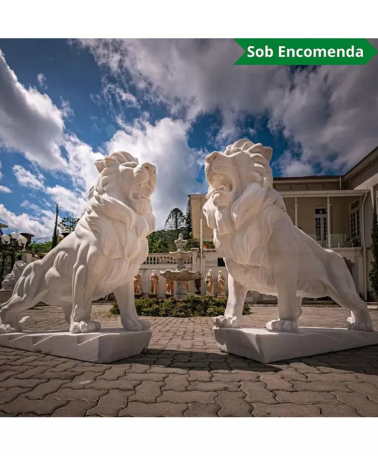 imagem do produto Par de Le�es em M�rmore Branco 150cm - EMP546