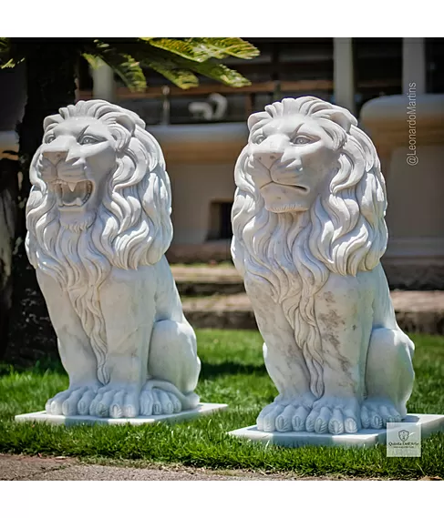 imagem de Par de Le�es em M�rmore Branco 90cm  - EMP705