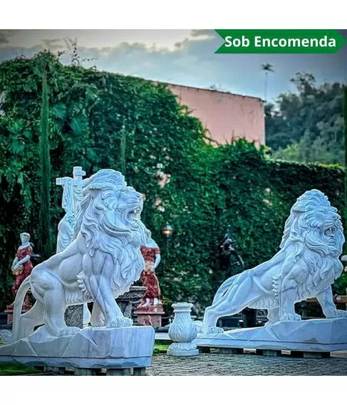 imagem de Par de Le�es Grande em M�rmore Branco 200cm - EMP606