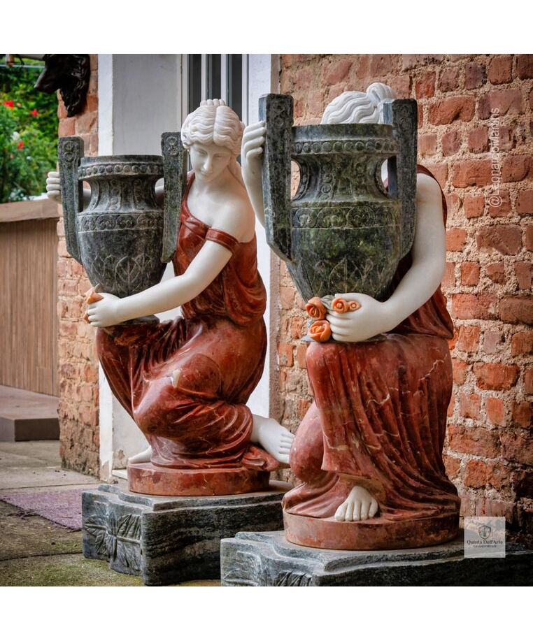 imagem do produto Par de Ninfas com Cântaro em Mármore 120cm - EMP498 Graça e Elegância Clássica