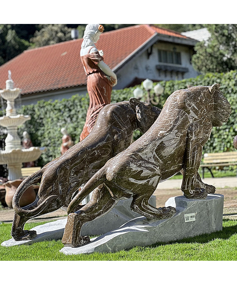 imagem do produto Par de Tigres em Mármore Marrom Imperial 120cm - EMP609 Luxo e Imponência