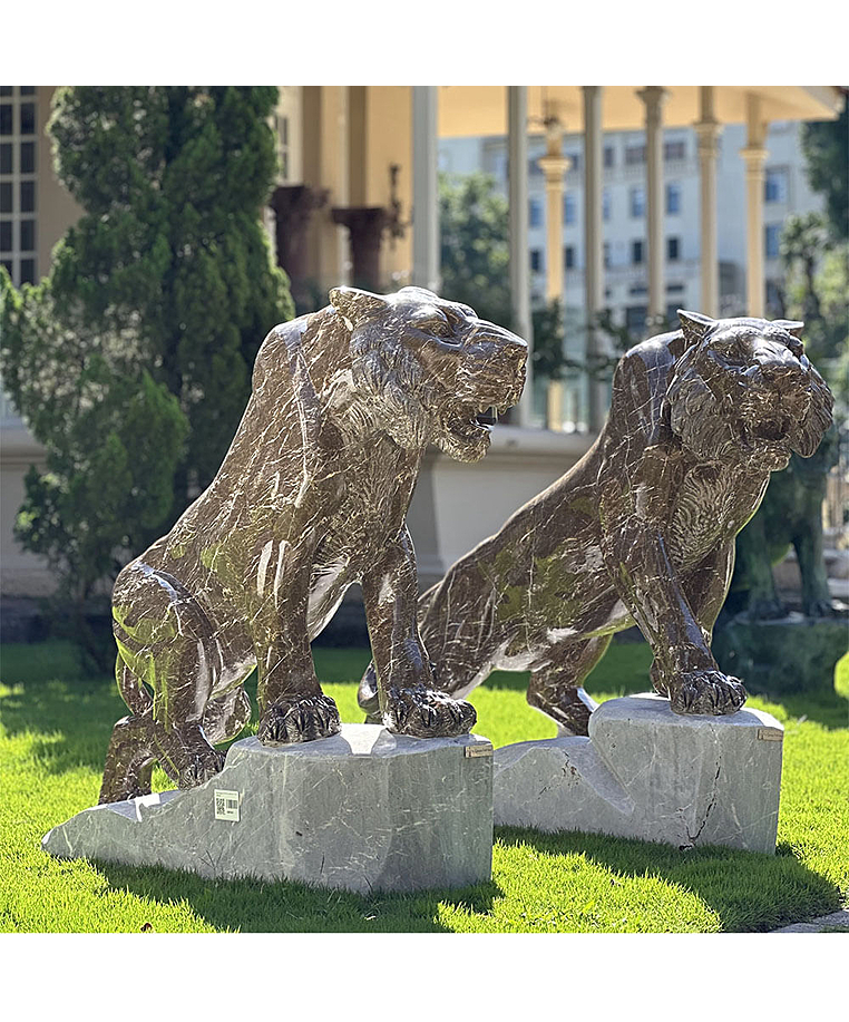 imagem do produto Par de Tigres em Mármore Marrom Imperial 120cm - EMP609 Luxo e Imponência