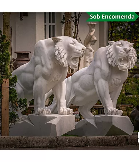 imagem de Par de Tigres em M�rmore Branco 120cm - EMP503