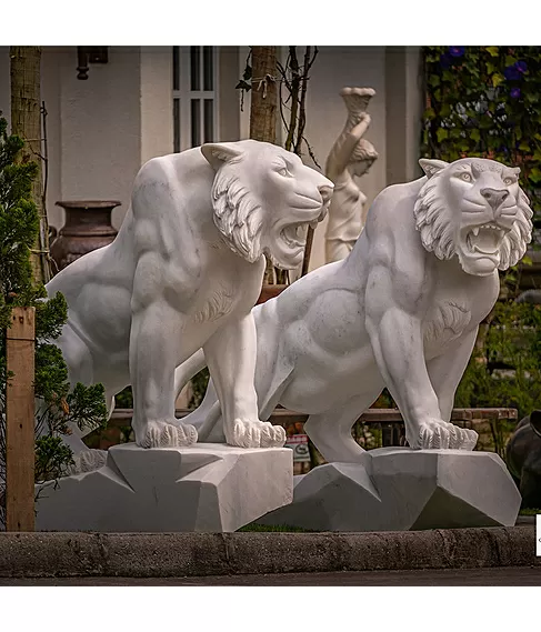 imagem de Par de Tigres em M�rmore Branco 120cm - EMP503