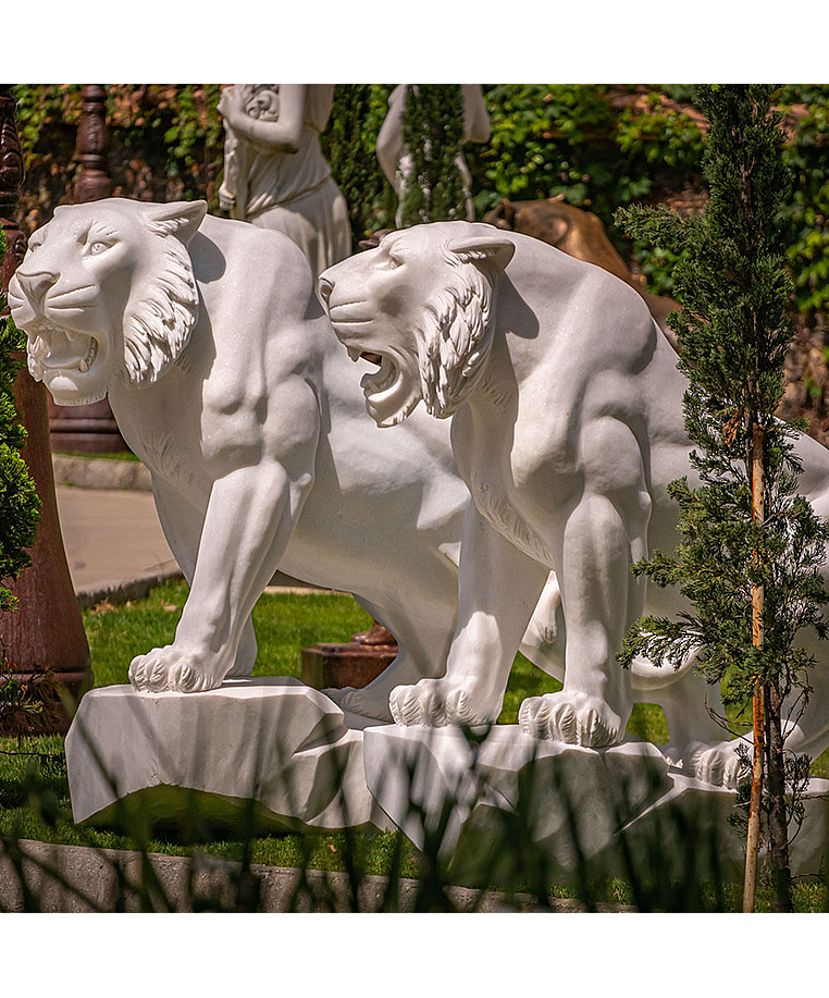 imagem do produto Par de Tigres em M�rmore Branco 120cm - EMP503