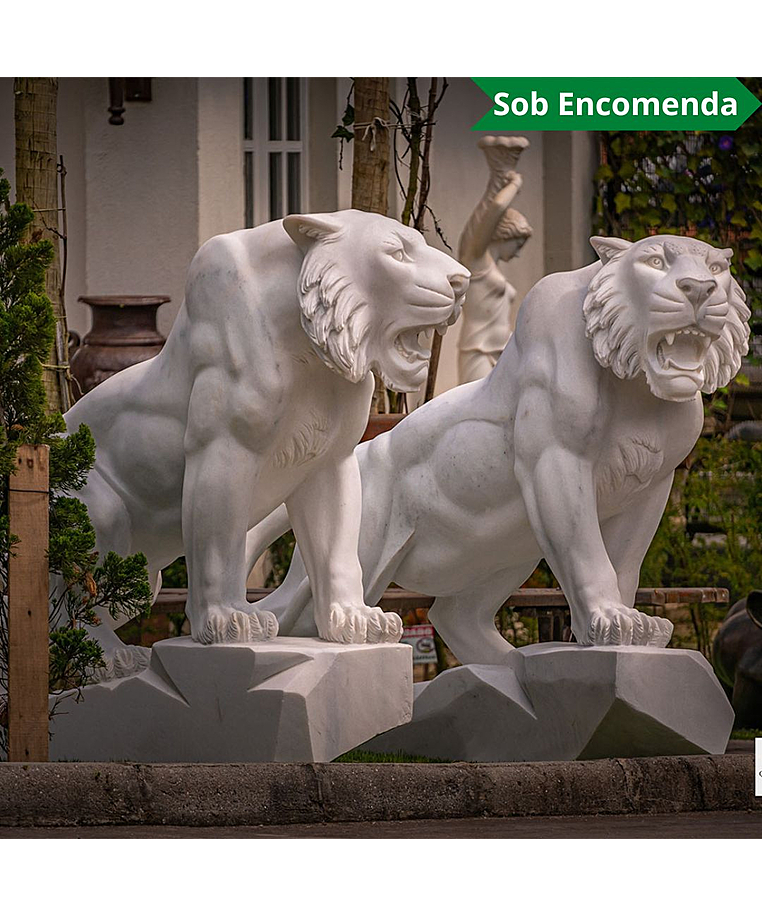 imagem do produto Par de Tigres em M�rmore Branco 120cm - EMP503